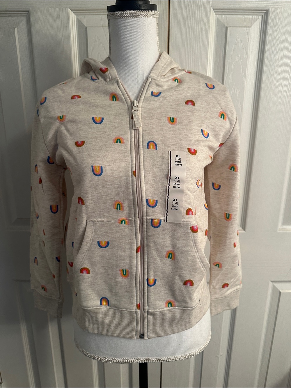 Cat & Jack Cream Zip Hoodie with Rainbow Print